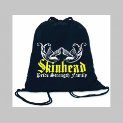 Skinhead Pride Strength Family  - ľahké sťahovacie vrecko ( batôžtek / vak ) s čiernou šnúrkou, 100% bavlna 100 g/m2, rozmery cca. 37 x 41 cm